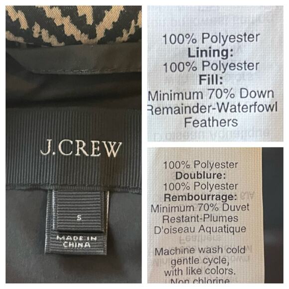 J.Crew Vest Down Filled Quilted Puffer Herringbone Black Tan Women’s Size Small - Picture 11 of 13